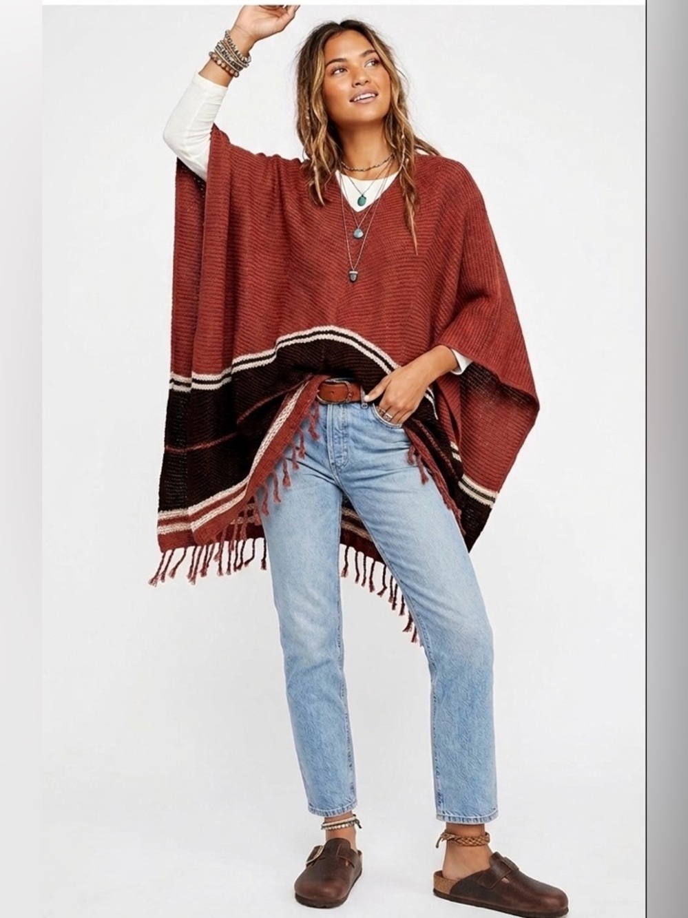 NWT Treasure & Bond Boho Fringe Poncho Burnt Sienna One Size